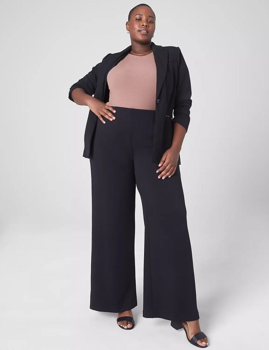 Black Lane Bryant Journey Knit High-Rise Wide Leg Women Pants | ZZL9420KY