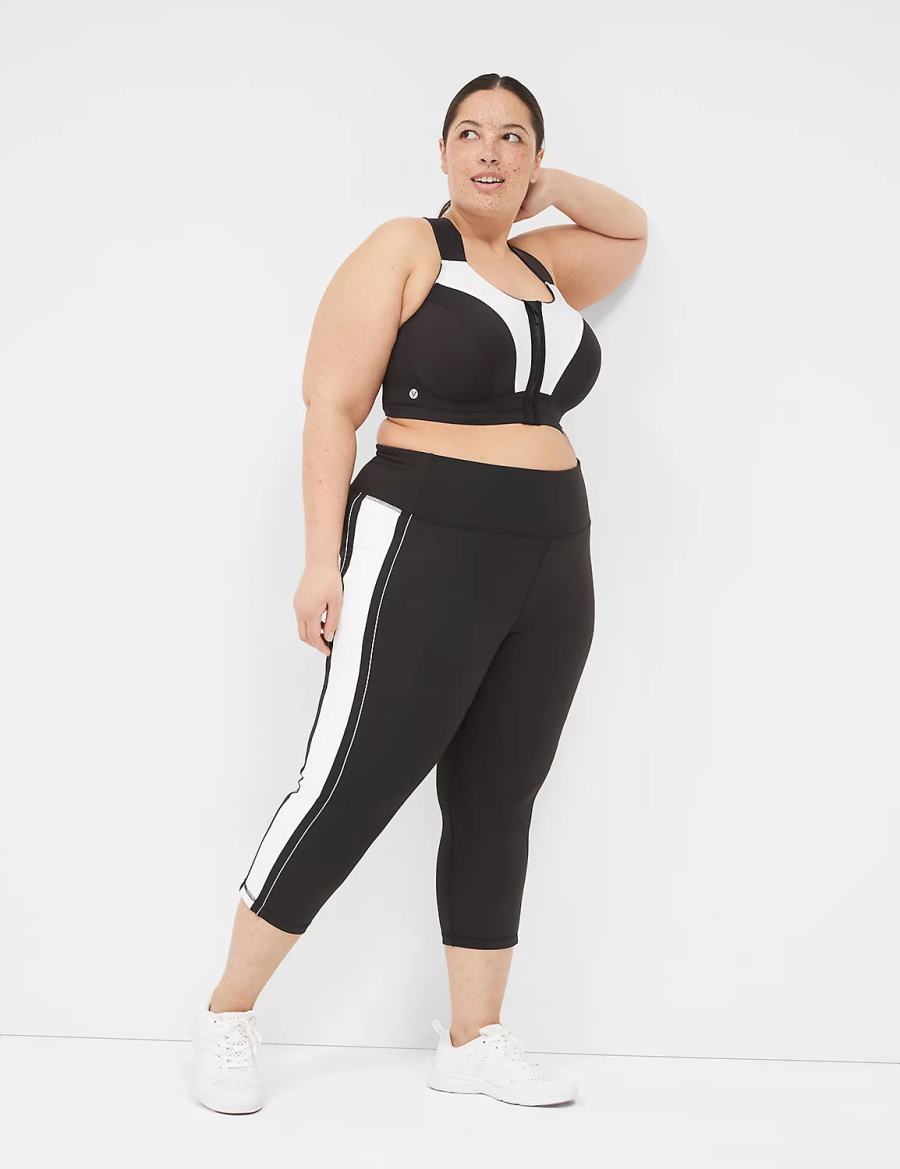 Black Lane Bryant LIVI Max Support Comfort Zip-Front Women Sports Bra | JWT3340YH