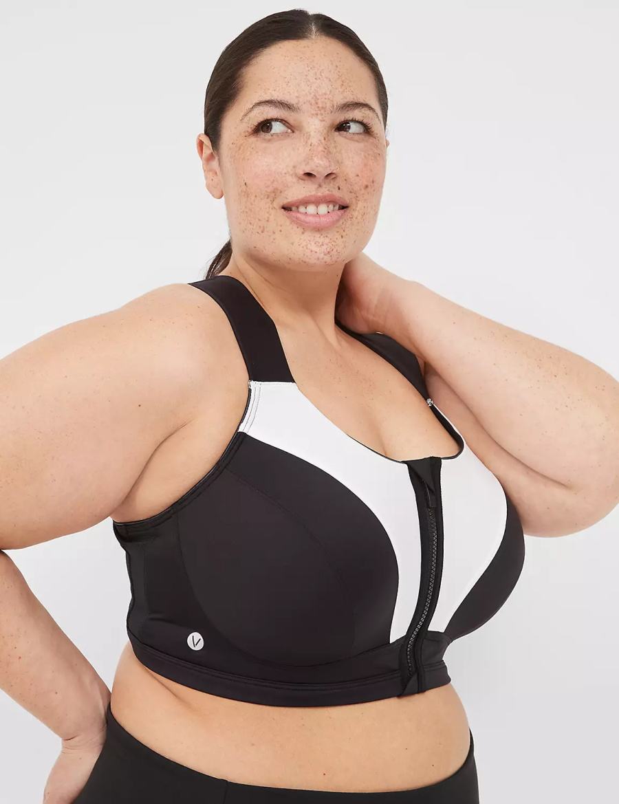 Black Lane Bryant LIVI Max Support Comfort Zip-Front Women Sports Bra | JWT3340YH