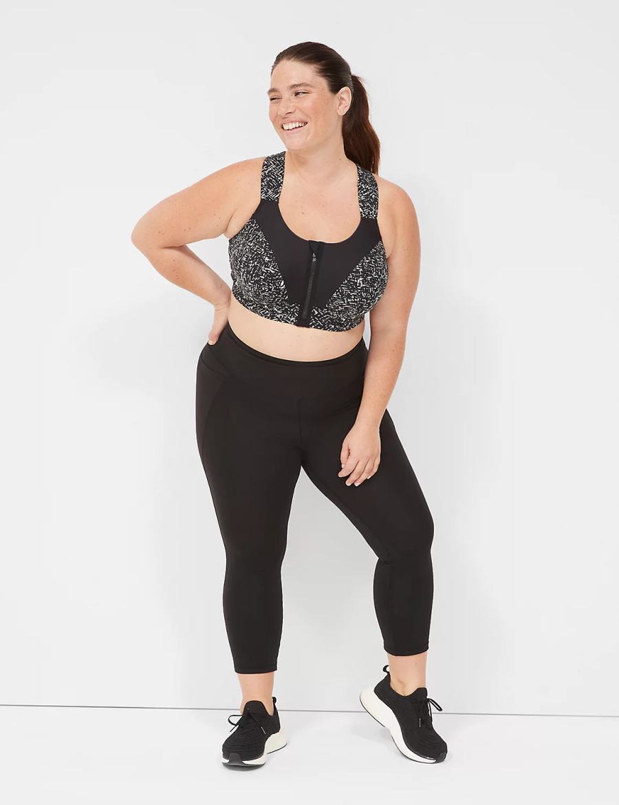 Black Lane Bryant LIVI Max Support Comfort Zip-Front Women Sports Bra | CUL3884TW