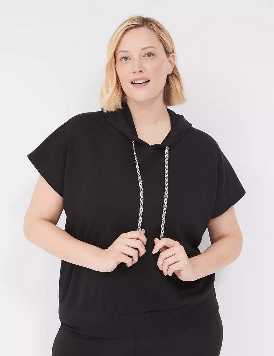 Black Lane Bryant LIVI Short-Sleeve French Terry Women Hoodie | XUX7586SD