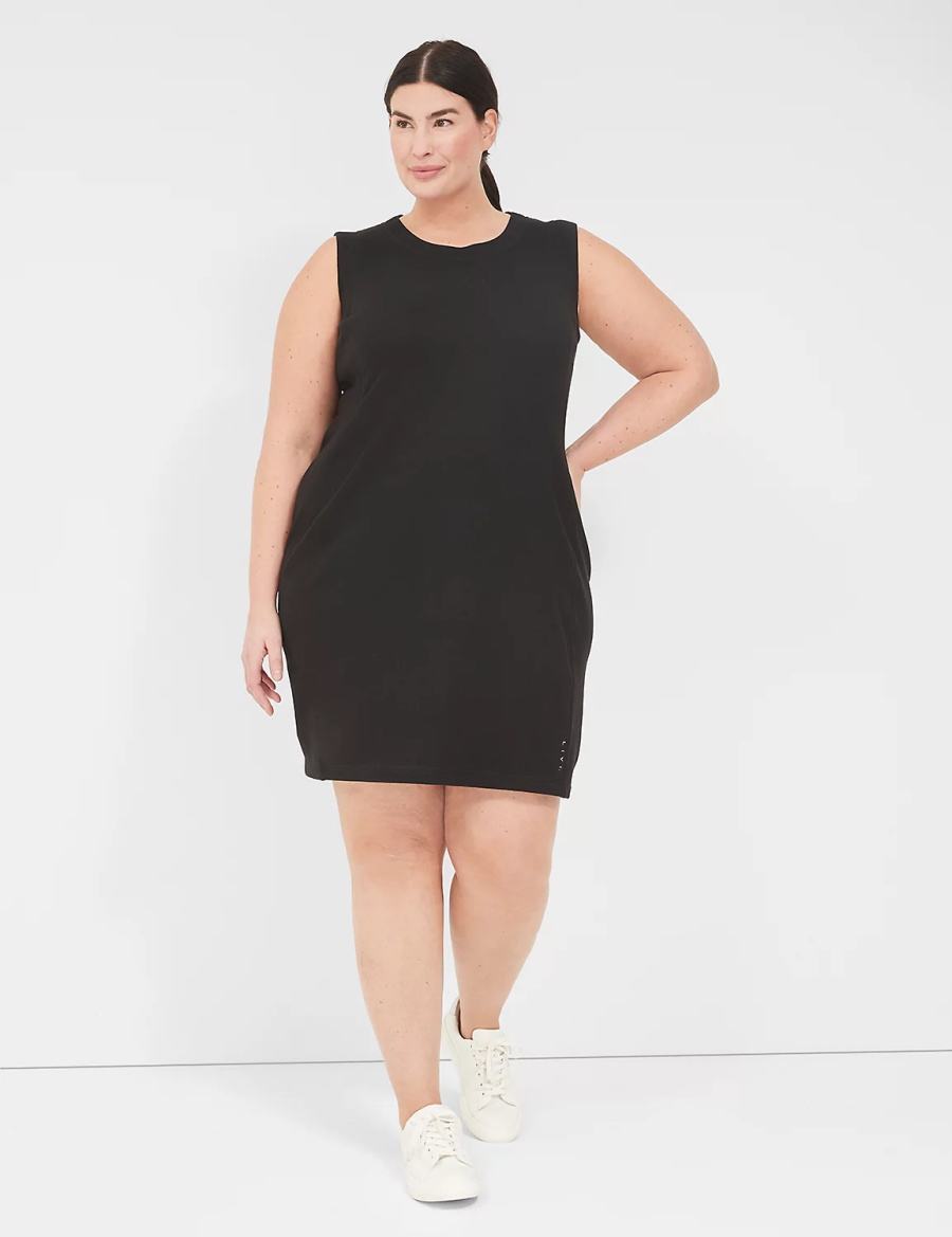 Black Lane Bryant LIVI Sleeveless Crew-Neck French Terry Women Casual Dress | BEG1780OZ