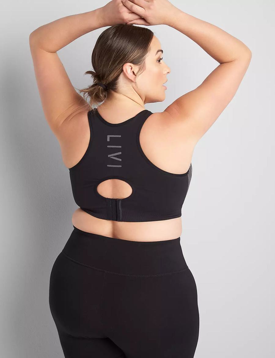 Black Lane Bryant LIVI Wireless Medium-Impact Seamless Women Sports Bra | KBI464LP