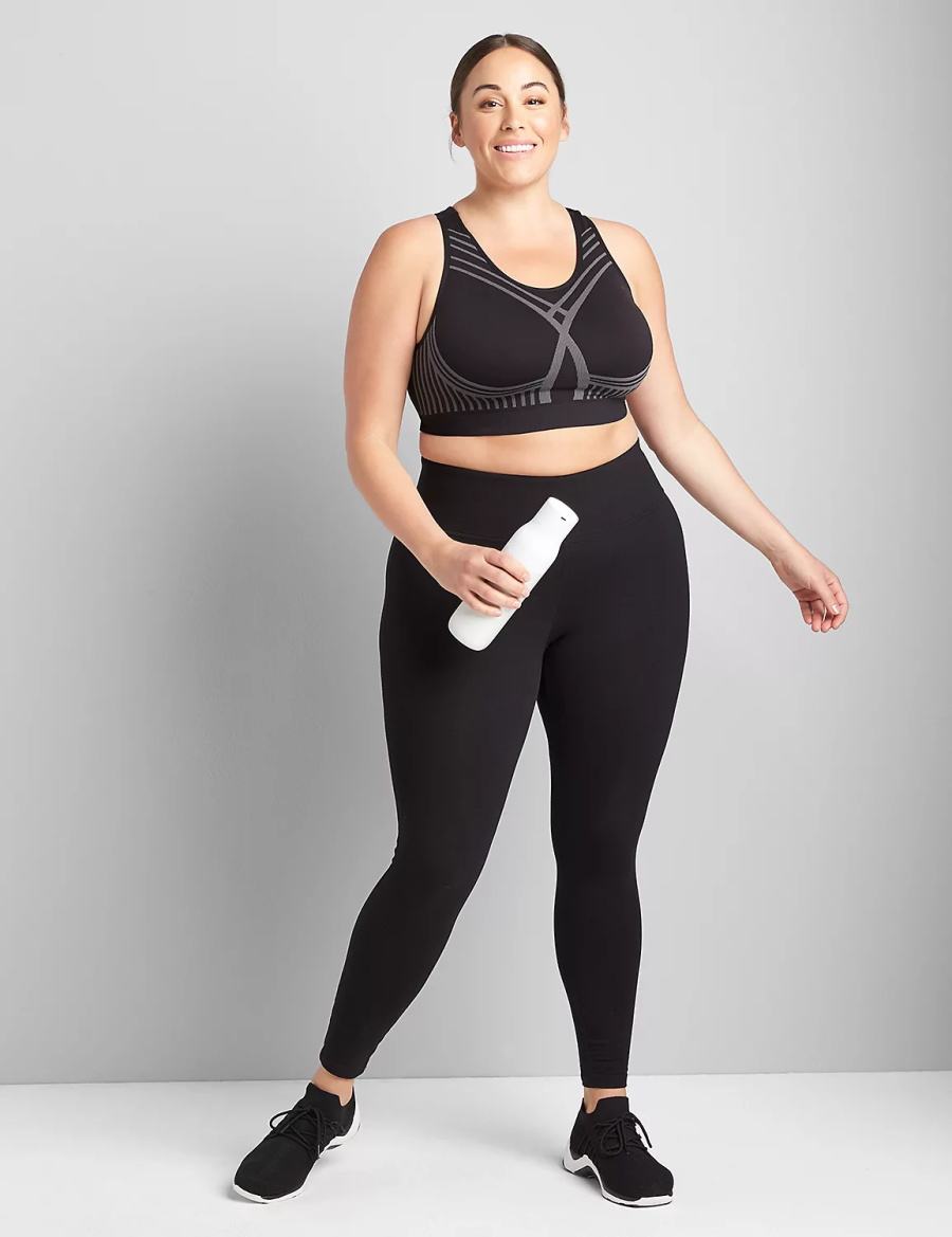 Black Lane Bryant LIVI Wireless Medium-Impact Seamless Women Sports Bra | KBI464LP