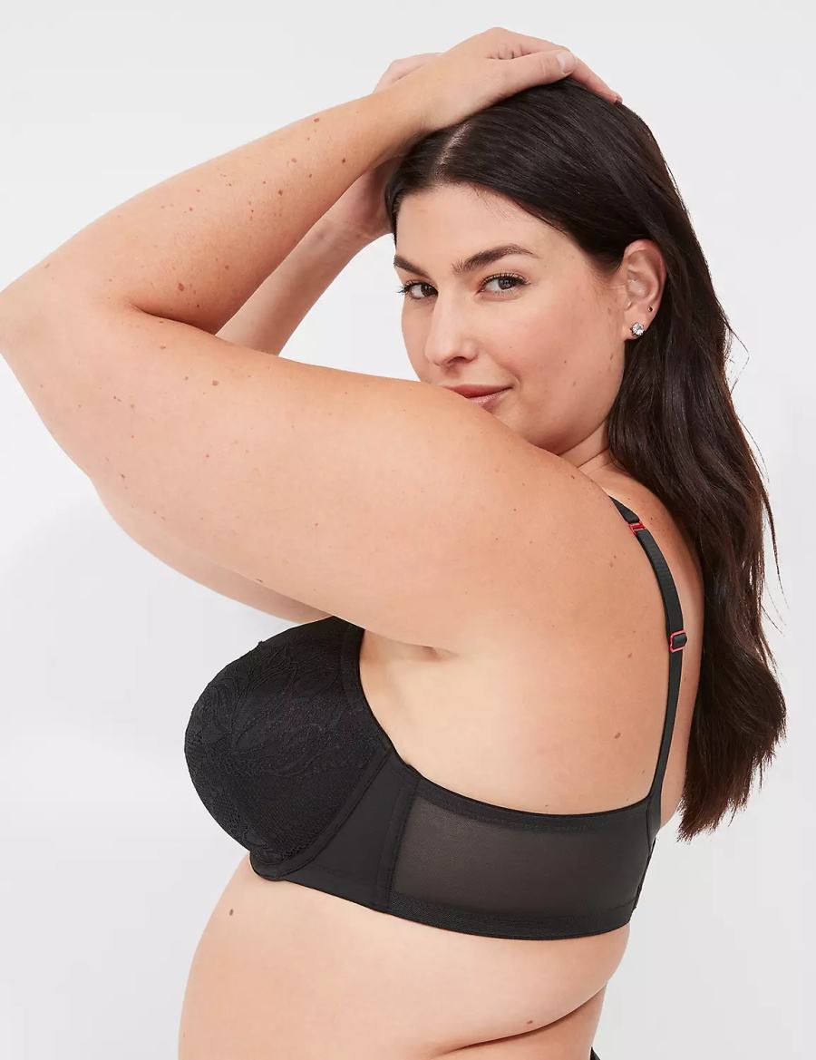 Black Lane Bryant Lace-Trim Lightly Lined Women Balconette Bra | KTJ4479WF