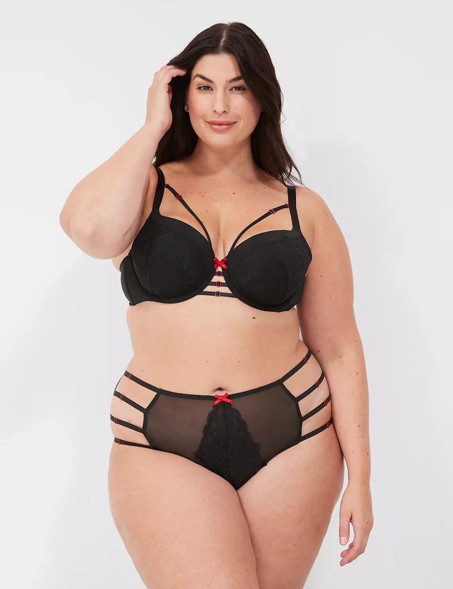 Black Lane Bryant Lace-Trim Lightly Lined Women Balconette Bra | KTJ4479WF