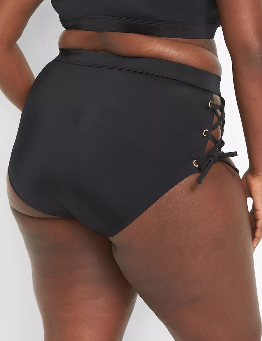 Black Lane Bryant Lace-Up High-Waist Swim Women Briefs | NKA3689GM