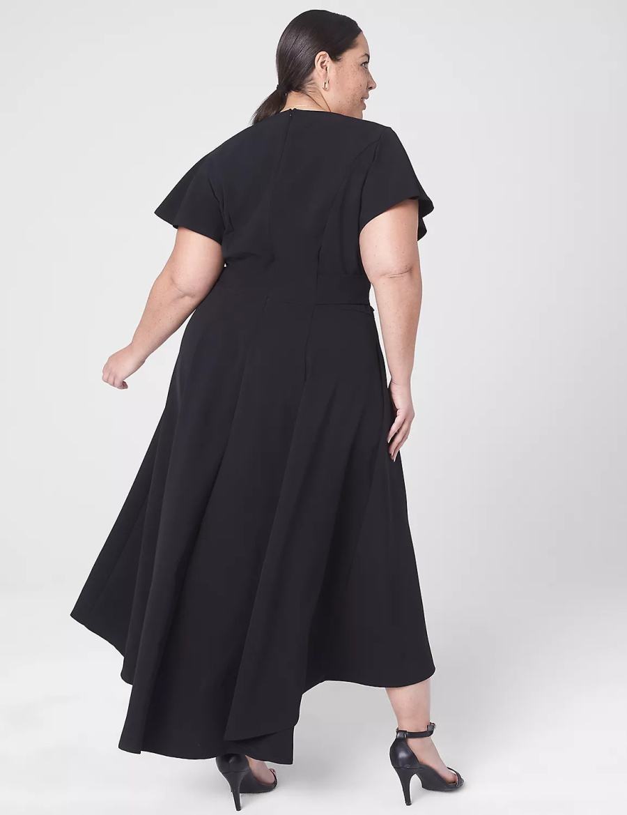 Black Lane Bryant Lena V-Neck High-Low Women Midi Dress | NTP9169FG