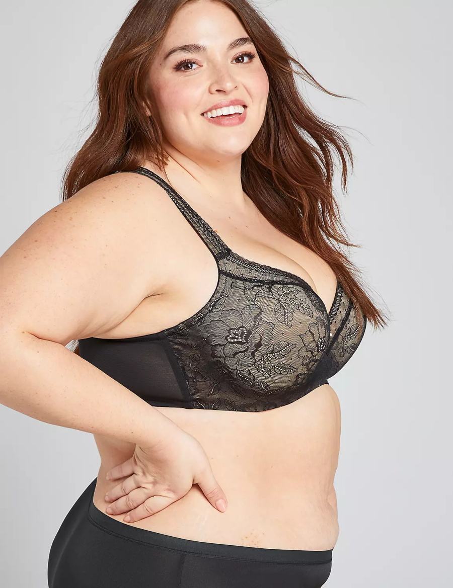 Black Lane Bryant Lightly Lined With Lace Women Balconette Bra | SDE4039NL