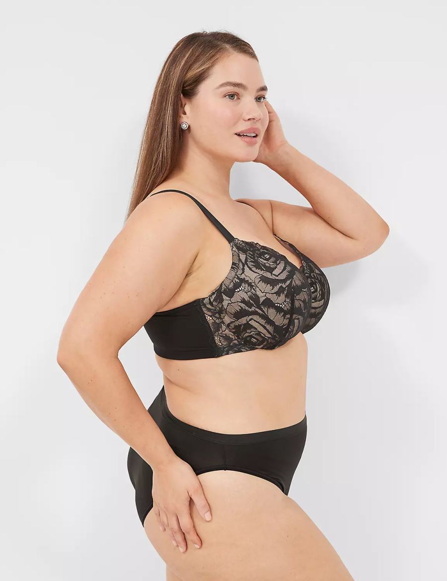 Black Lane Bryant Lightly Lined With Lace Women Balconette Bra | IOJ2781AA