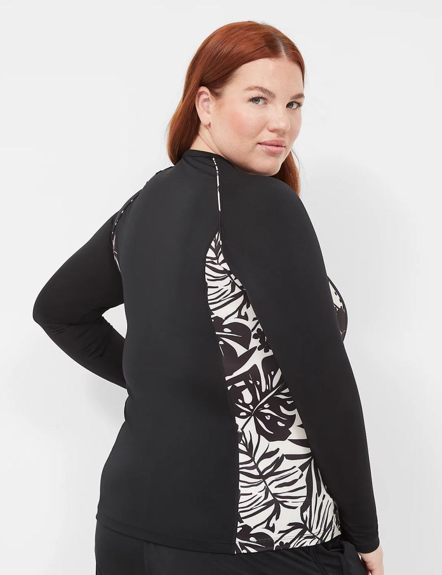 Black Lane Bryant Long-Sleeve Swim Rash Guard Women Swimsuits | NZR1482KR