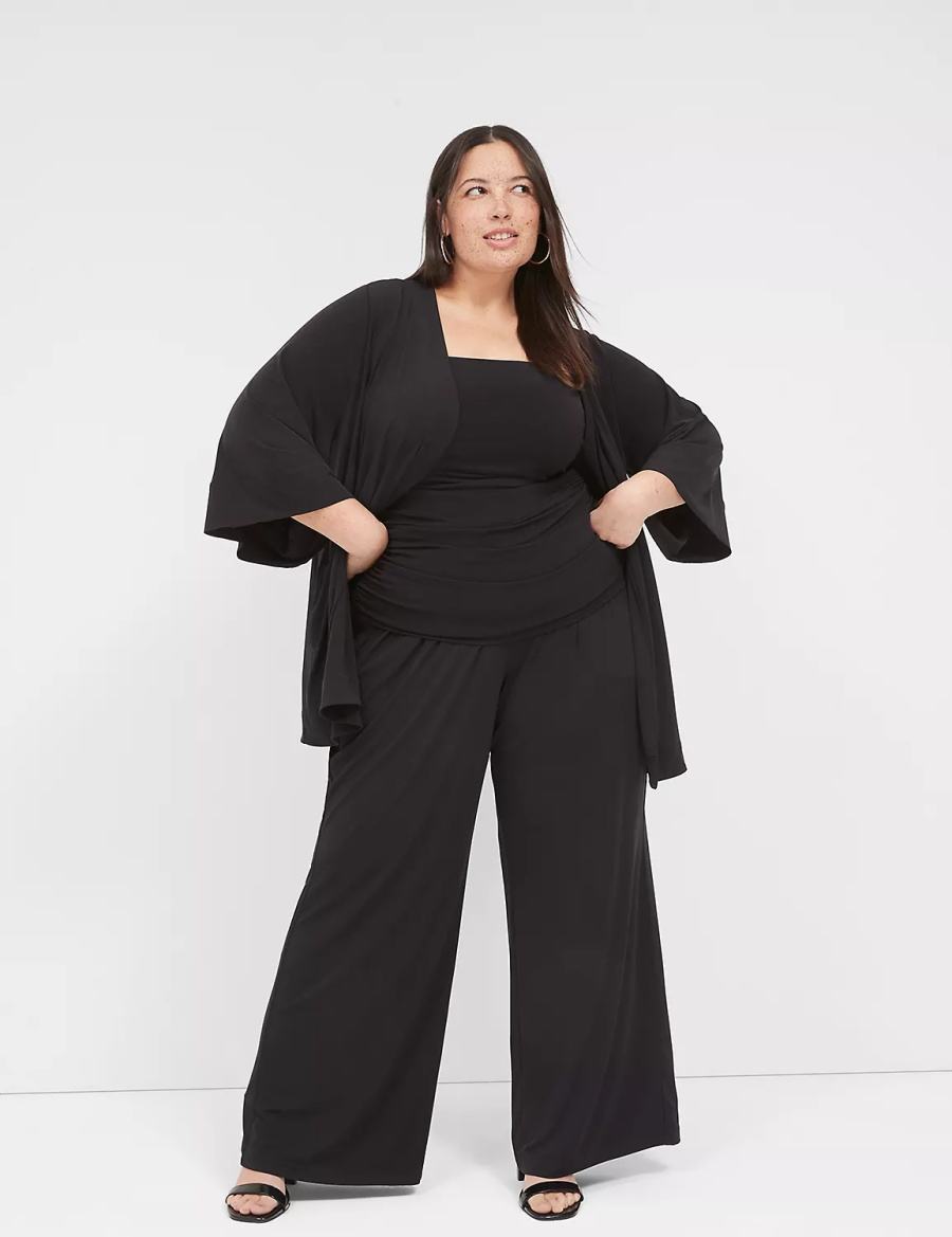 Black Lane Bryant Matte Jersey Pull-On Wide Leg Women Pants | FID3987TS