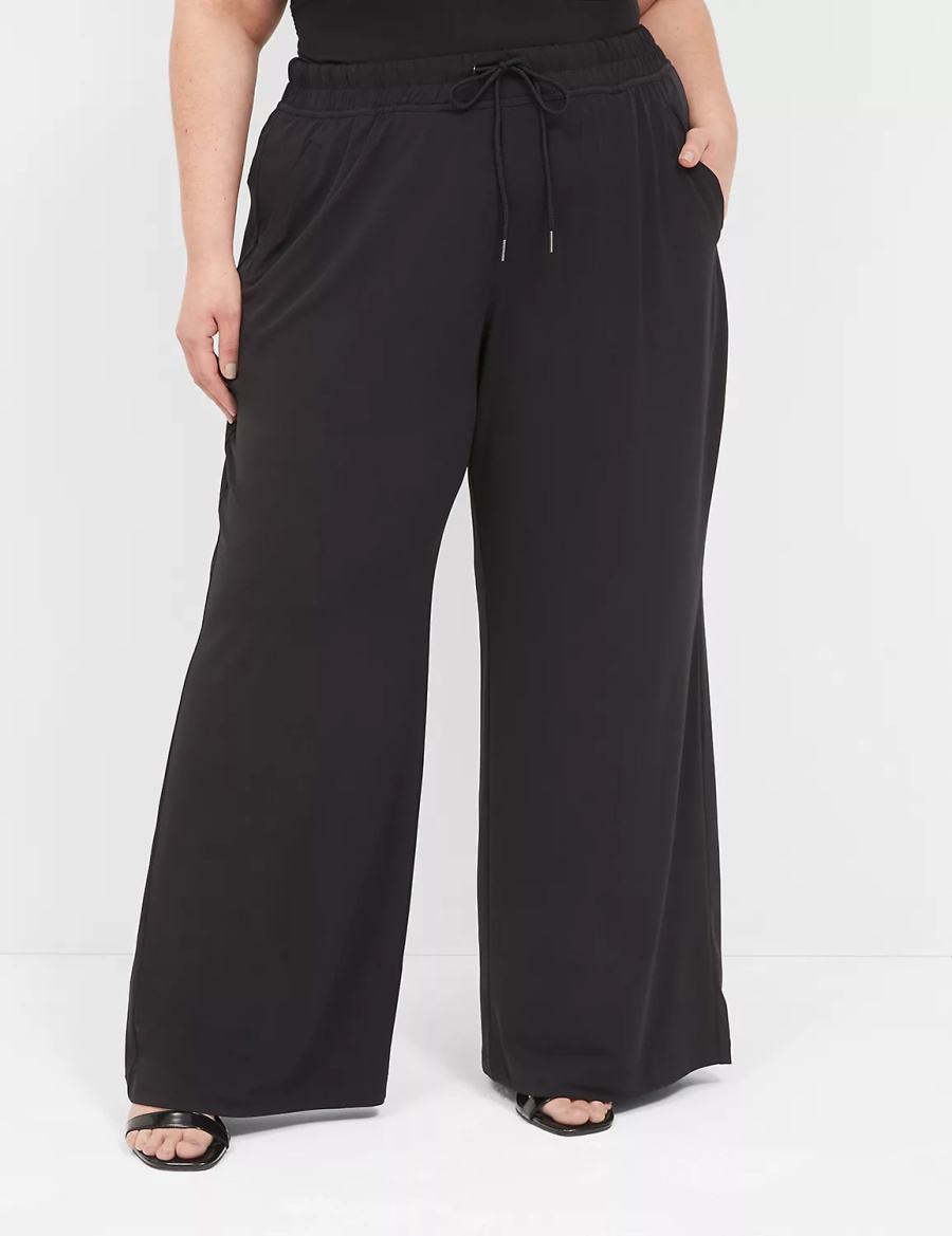 Black Lane Bryant Matte Jersey Pull-On Wide Leg Women Pants | FID3987TS