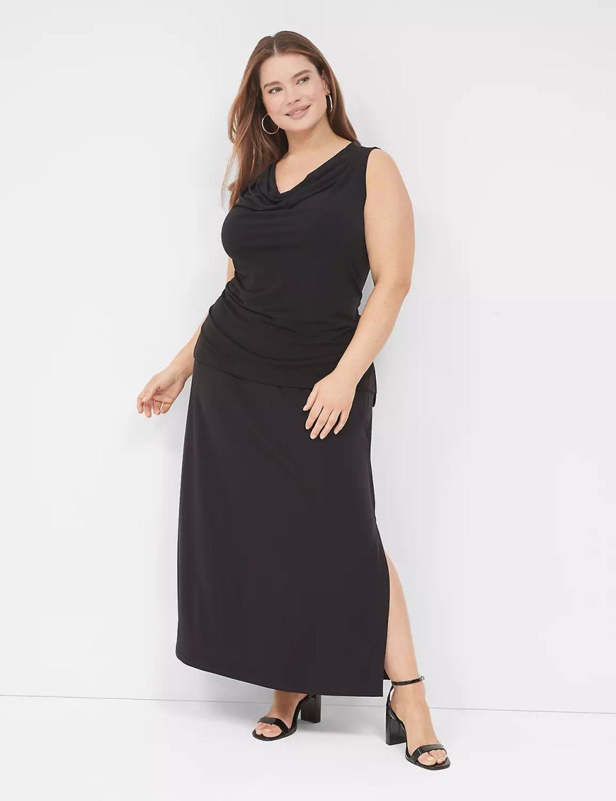 Black Lane Bryant Matte Jersey Side-Slit Maxi Women Skirts | GKZ4217SB