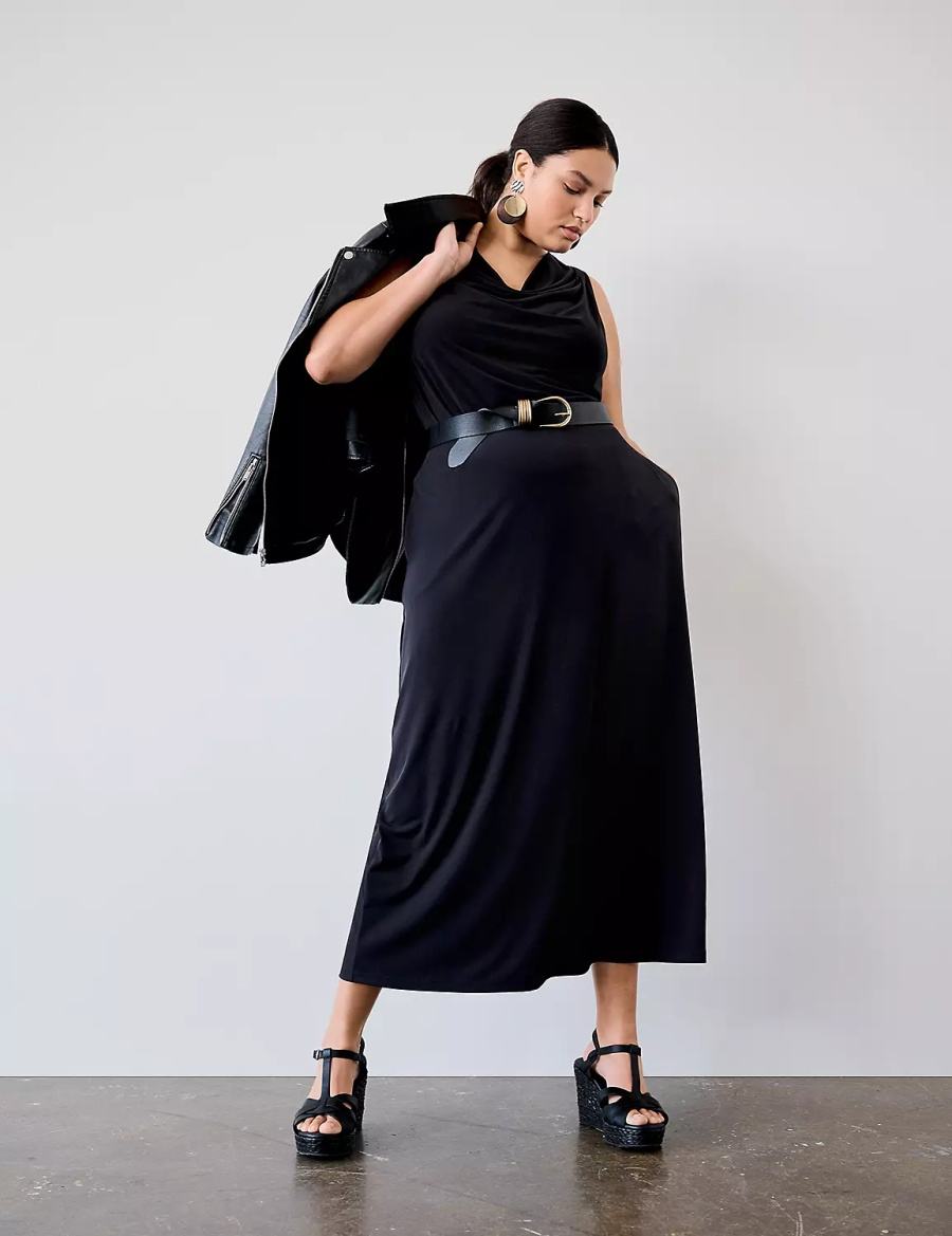 Black Lane Bryant Matte Jersey Side-Slit Maxi Women Skirts | GKZ4217SB