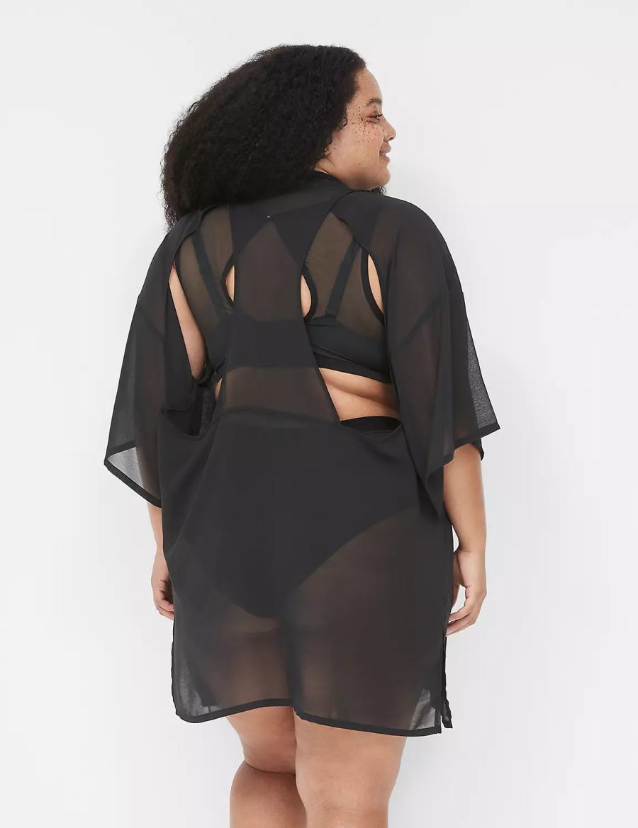 Black Lane Bryant Mesh Backless Kimono Women Dress | GJY3993DX