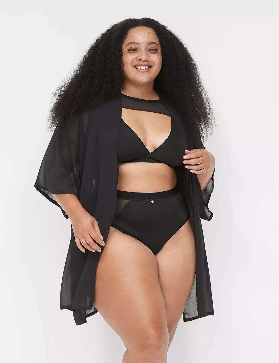 Black Lane Bryant Mesh Backless Kimono Women Dress | GJY3993DX