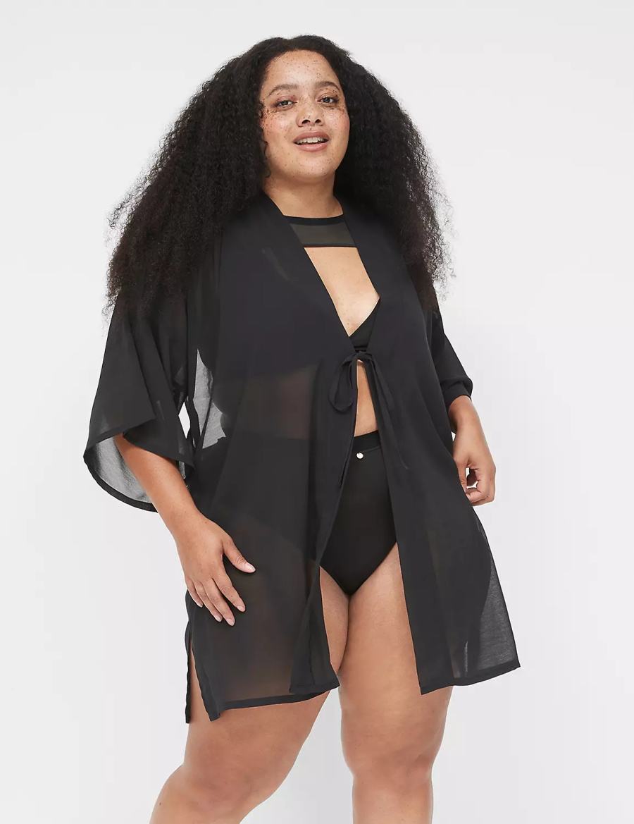 Black Lane Bryant Mesh Backless Kimono Women Dress | GJY3993DX