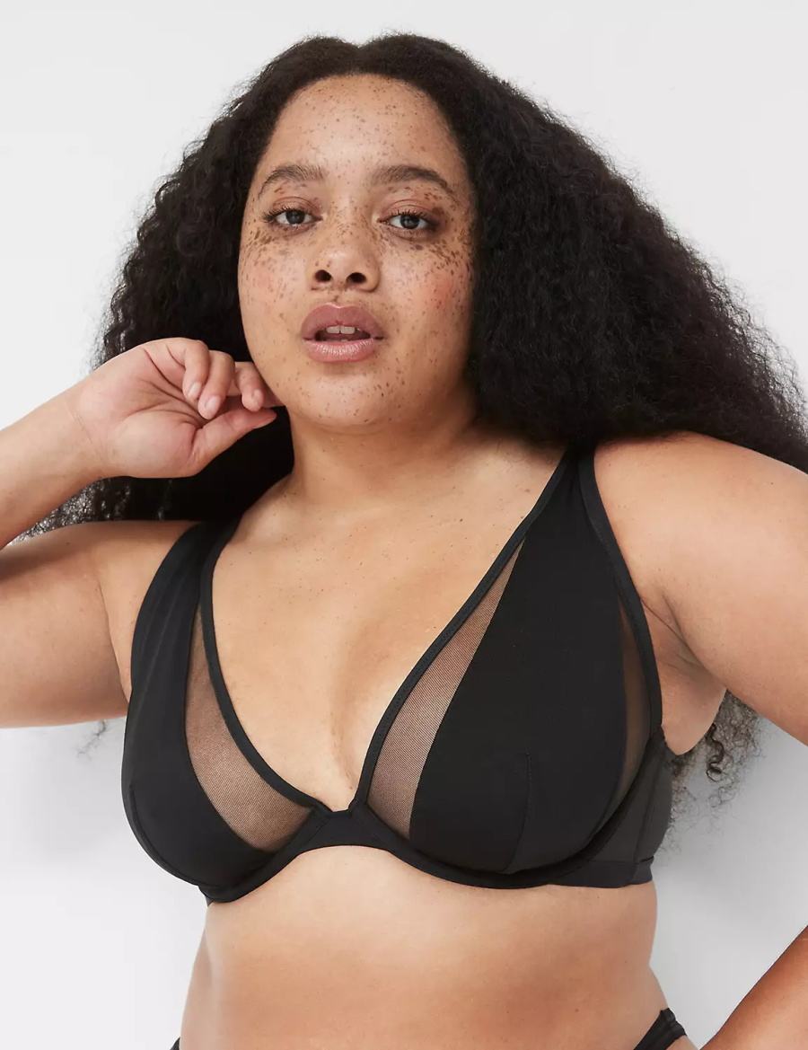 Black Lane Bryant Mesh High Apex Women Bralettes | TYV871YL