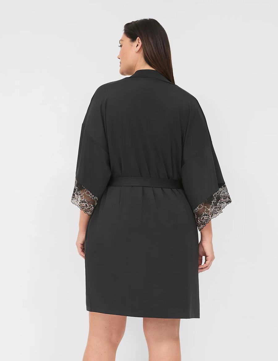 Black Lane Bryant Modern Romance Women Robe | LBF3025BW