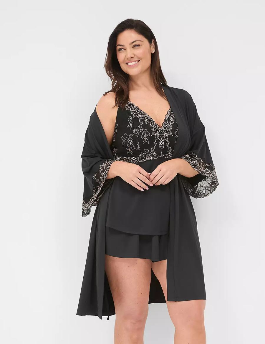 Black Lane Bryant Modern Romance Women Robe | LBF3025BW