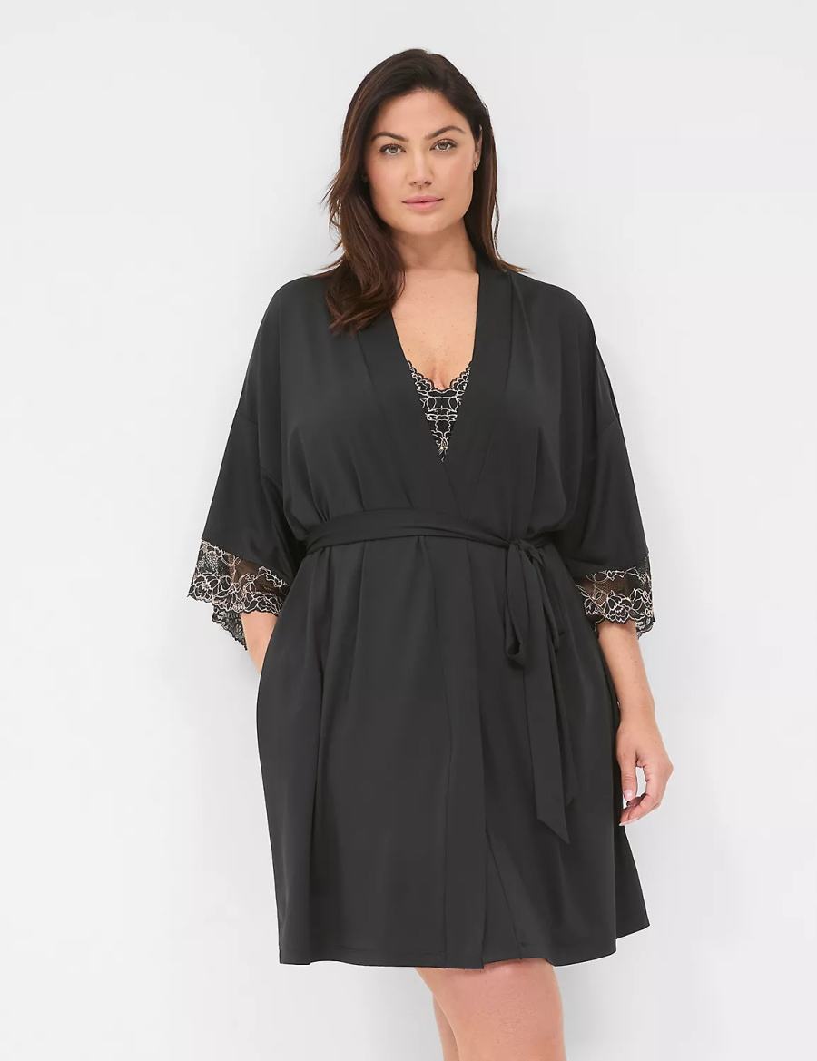 Black Lane Bryant Modern Romance Women Robe | LBF3025BW