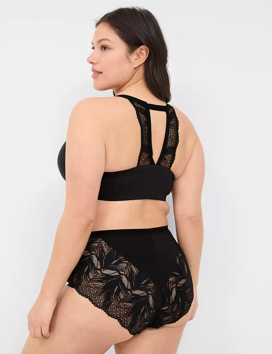 Black Lane Bryant No-Show Lace-Back Full Women Briefs | AHR7346YV