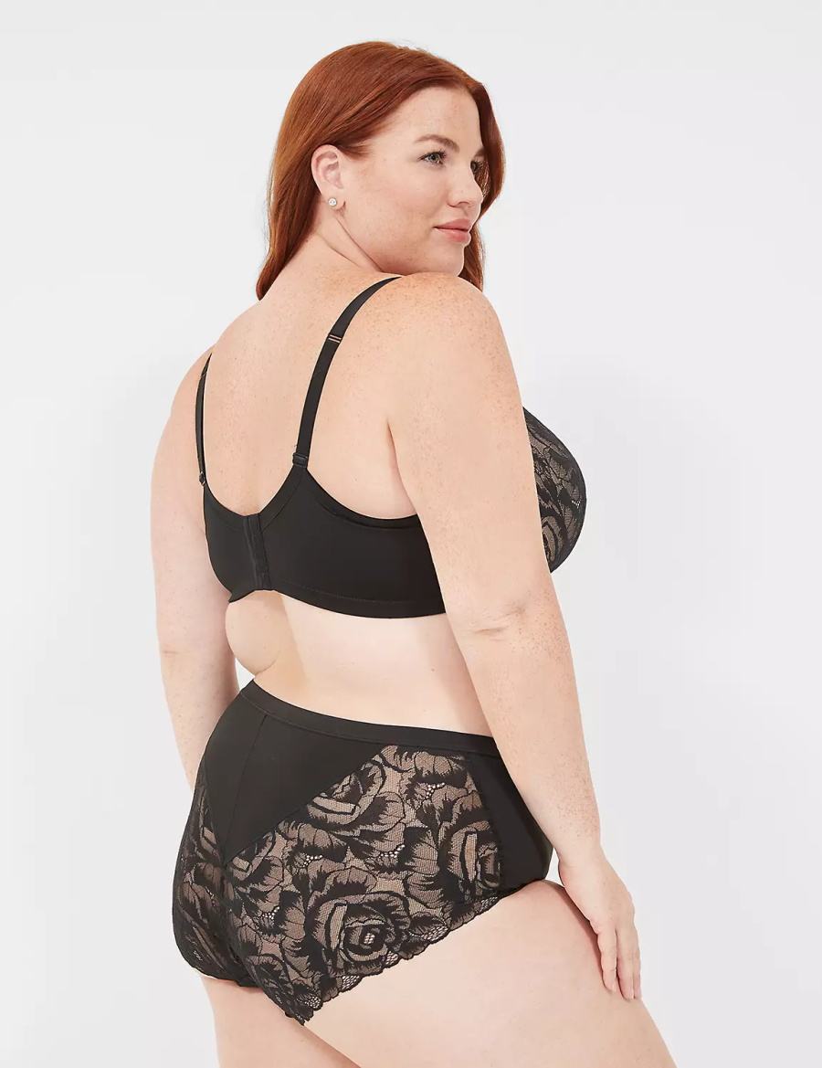 Black Lane Bryant No-Show Lace-Back Full Women Briefs | XED8154XE