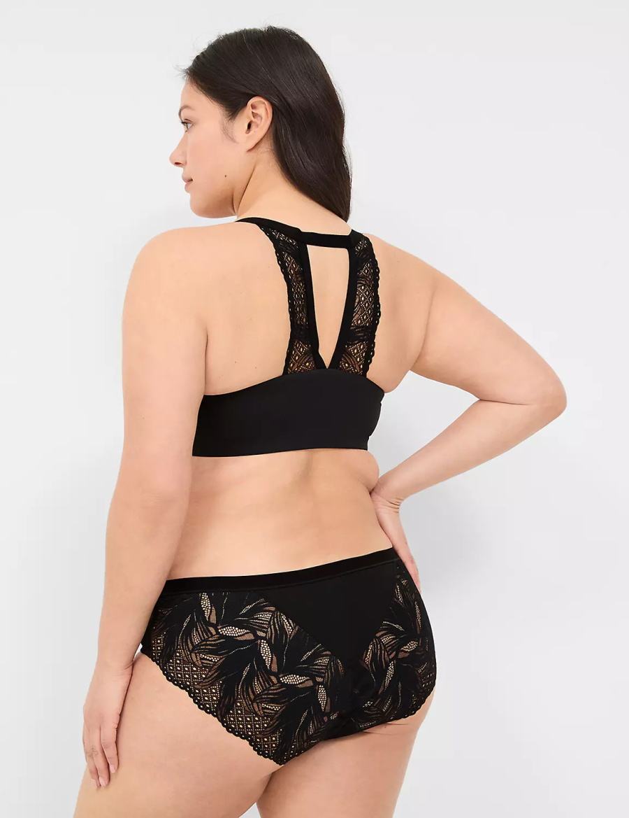 Black Lane Bryant No-Show Lace-Back Women Hipster Panty | ENX986RE