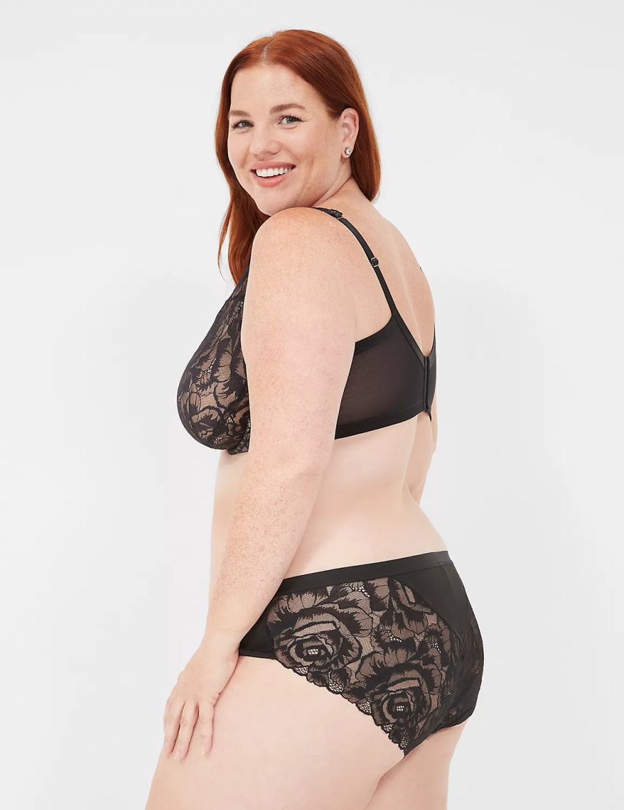 Black Lane Bryant No-Show Lace-Back Women Hipster Panty | NAI325AU