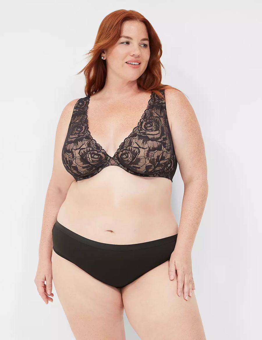 Black Lane Bryant No-Show Lace-Back Women Hipster Panty | NAI325AU