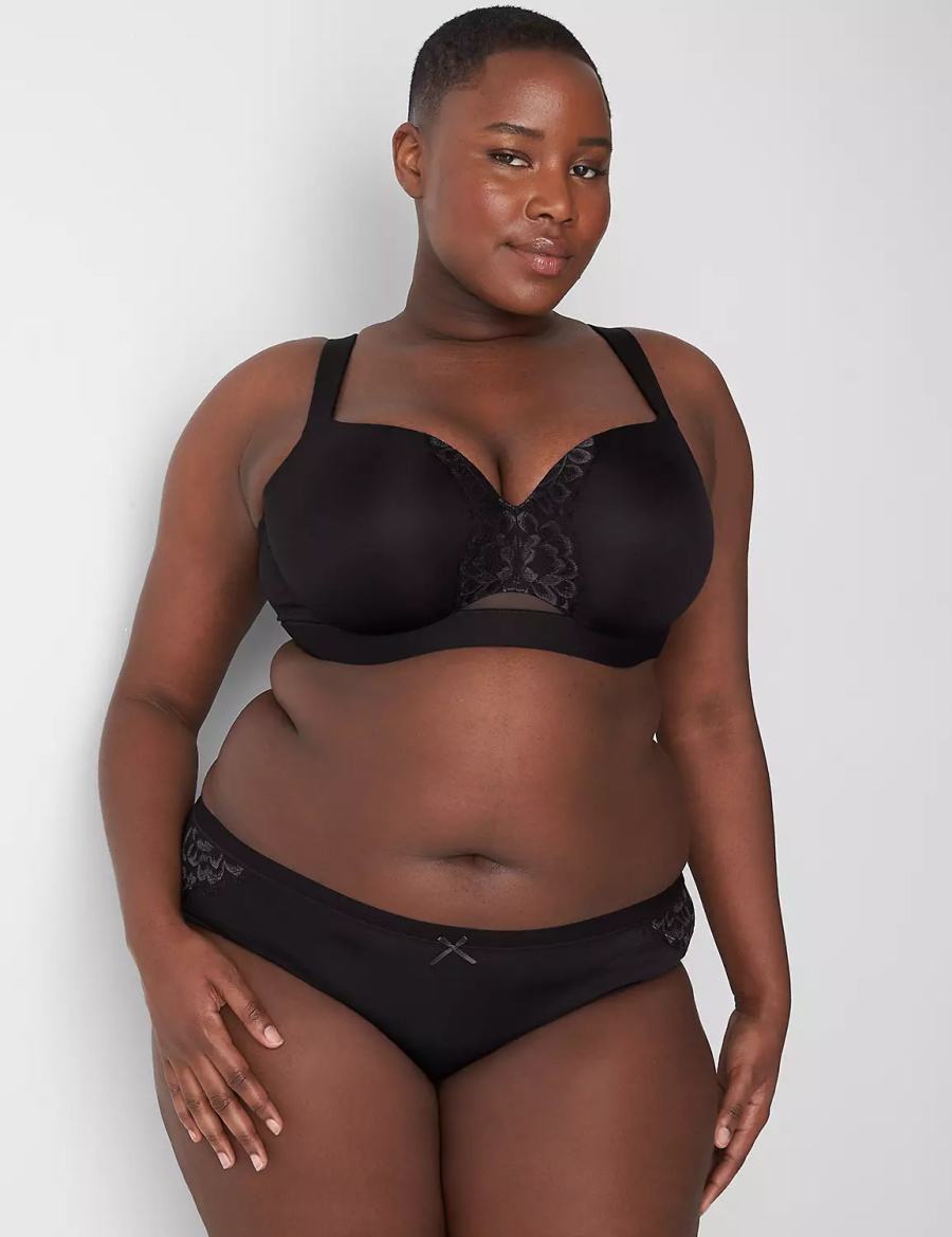 Black Lane Bryant No-Show With Satin Lace Women Hipster Panty | NCW1421VJ