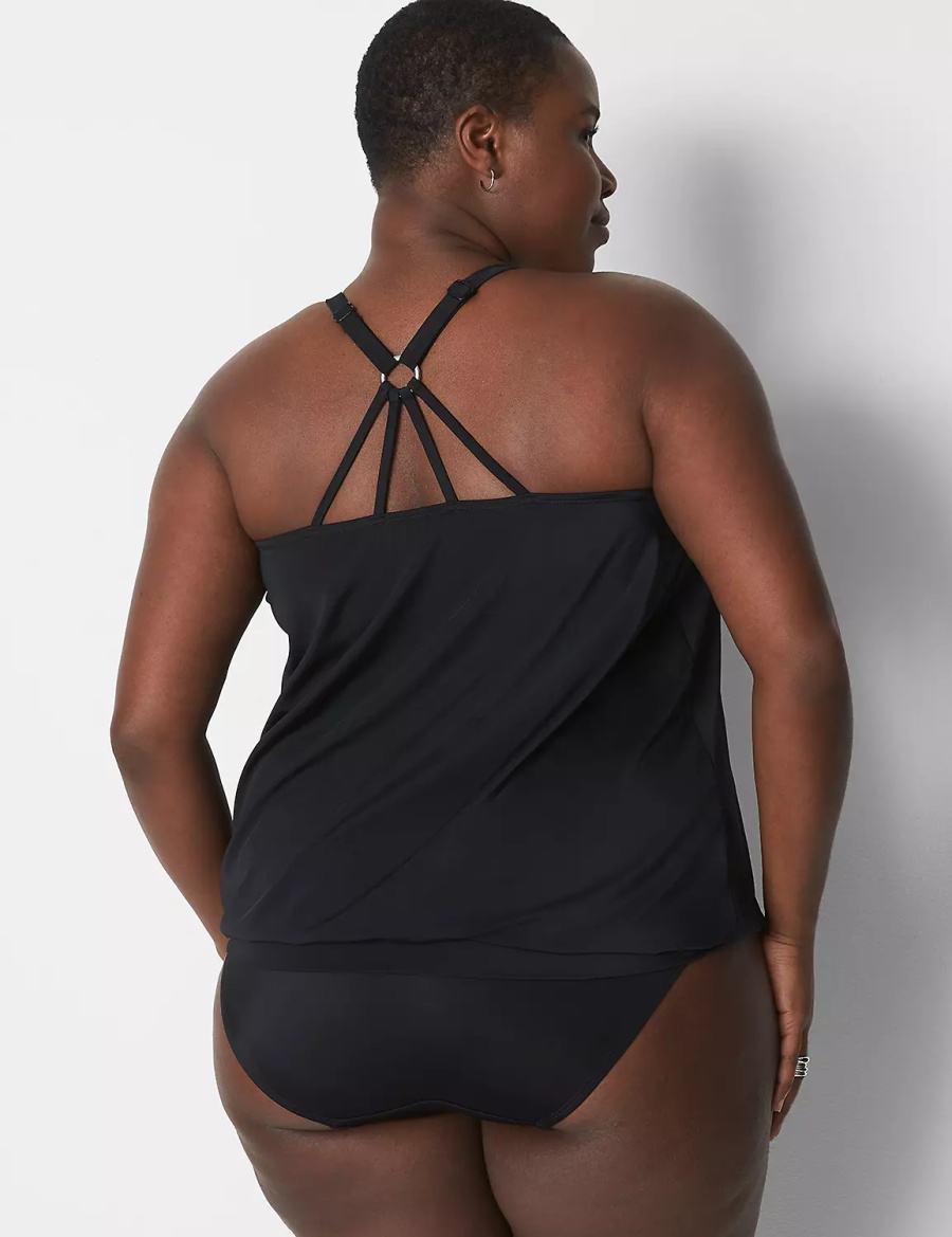 Black Lane Bryant No-Wire Blouson Swim Tankini Women Bikini Top | FHN8744OH