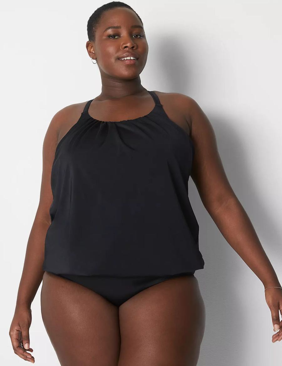 Black Lane Bryant No-Wire Blouson Swim Tankini Women Bikini Top | FHN8744OH