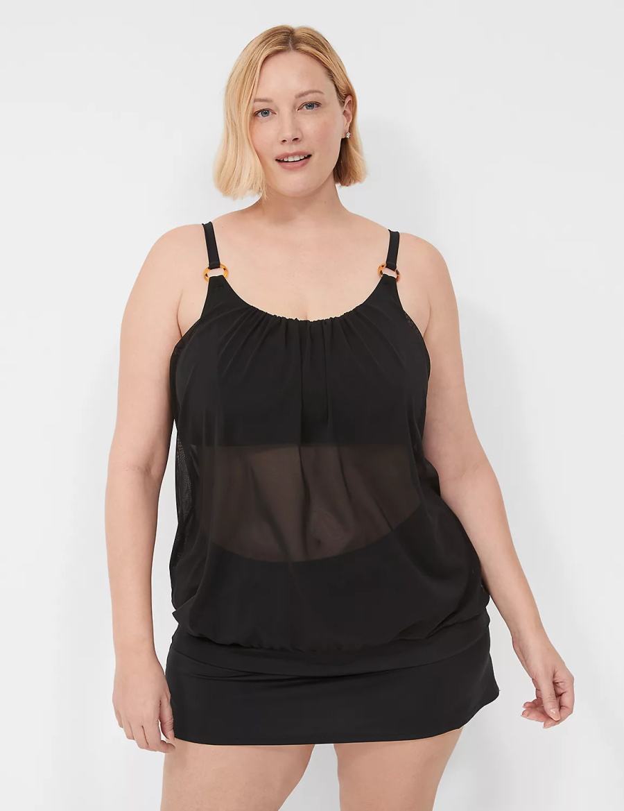 Black Lane Bryant No-Wire Mesh Blouson Tankini Women Bikini Top | PUY4619XE