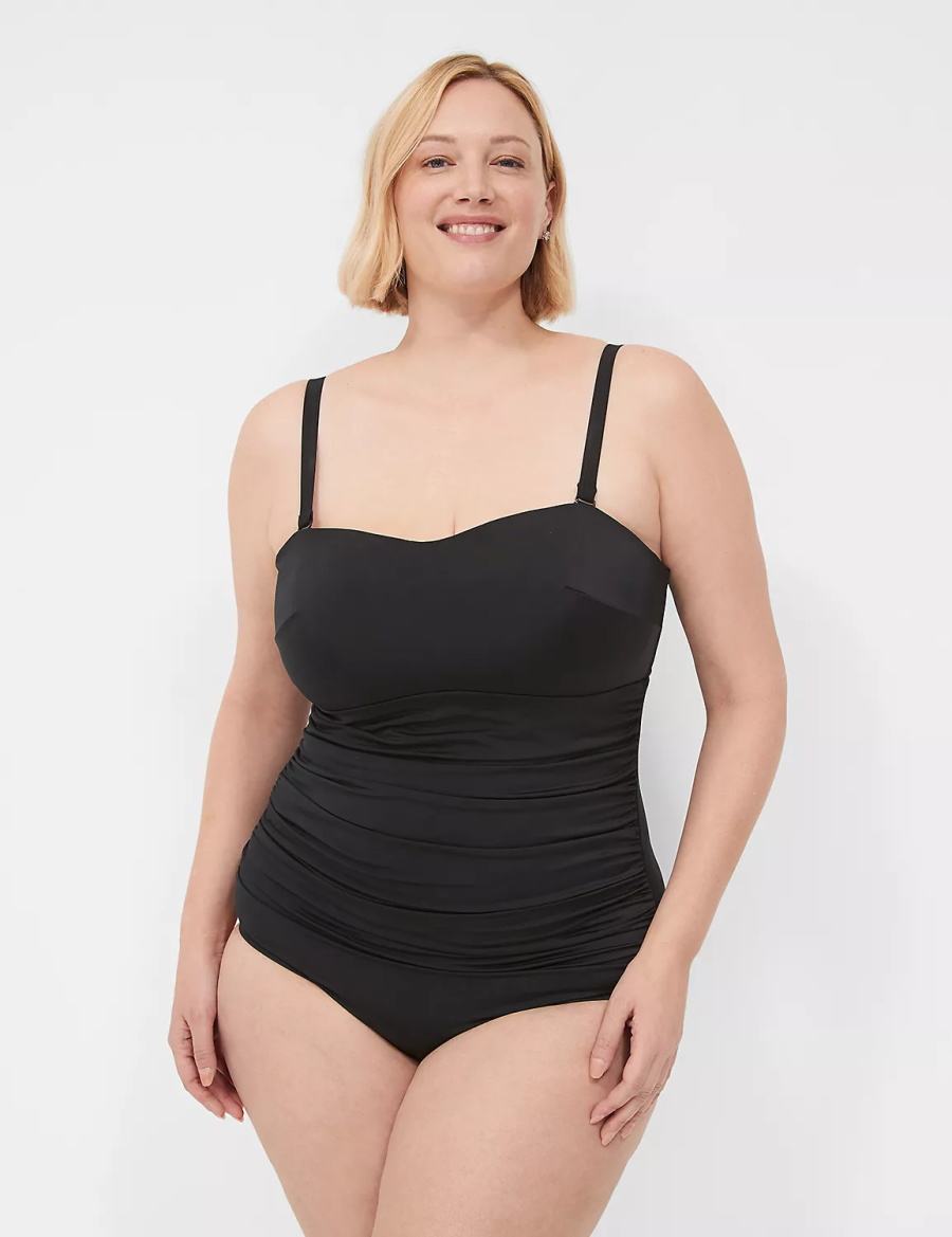 Black Lane Bryant No-Wire Multi-Way Strapless One-Piece Women Swimsuits | WPZ32CB