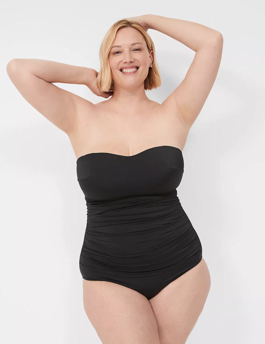 Black Lane Bryant No-Wire Multi-Way Strapless One-Piece Women Swimsuits | WPZ32CB