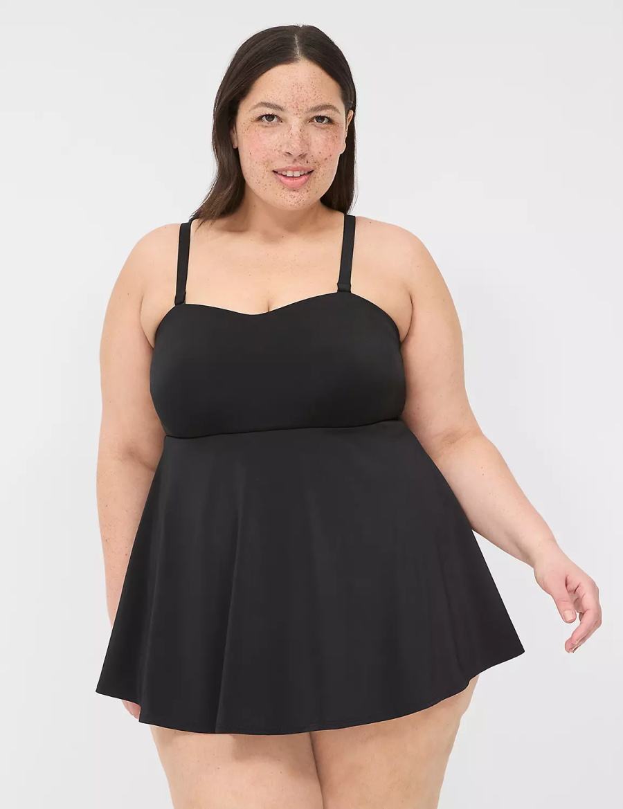 Black Lane Bryant No-Wire Multi-Way Strapless Swim Women Dress | HVN1426FR