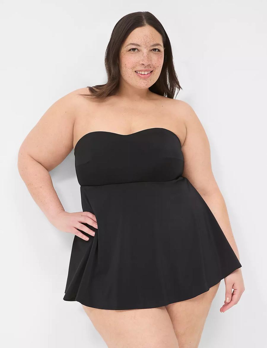 Black Lane Bryant No-Wire Multi-Way Strapless Swim Women Dress | HVN1426FR