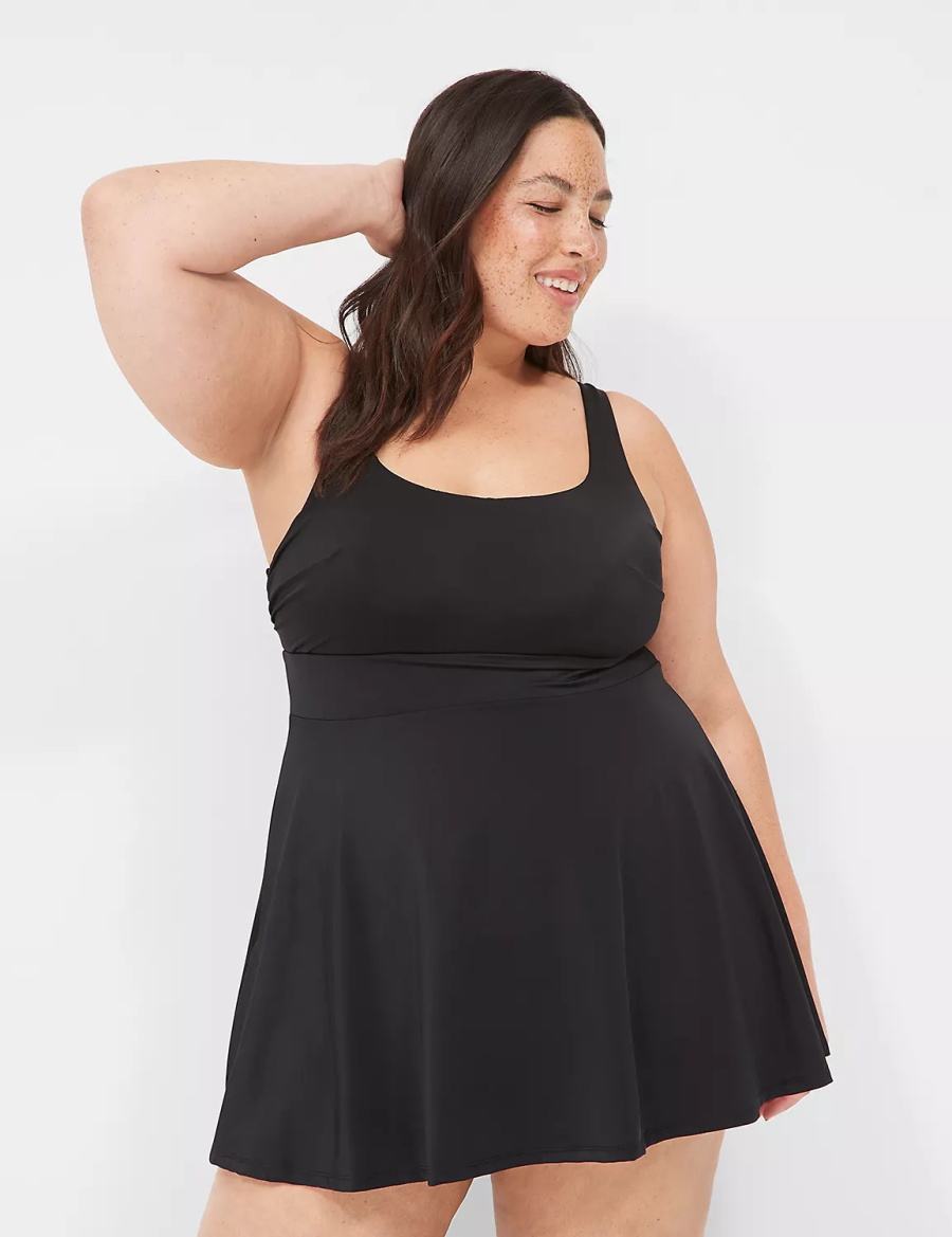 Black Lane Bryant No-Wire Scoop-Neck Swim Women Dress | FGN9245SZ