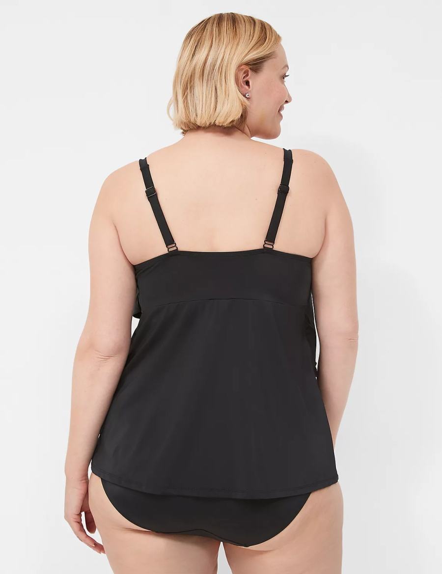 Black Lane Bryant No-Wire Three-Tier Tankini Women Bikini Top | SKV5791BP