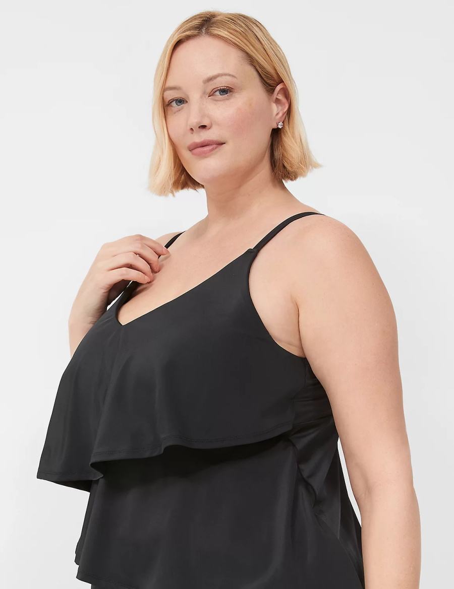 Black Lane Bryant No-Wire Three-Tier Tankini Women Bikini Top | SKV5791BP