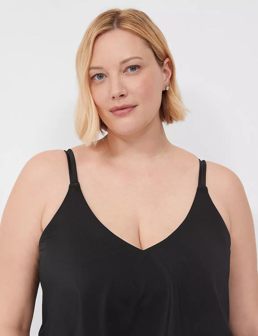 Black Lane Bryant No-Wire Three-Tier Tankini Women Bikini Top | SKV5791BP