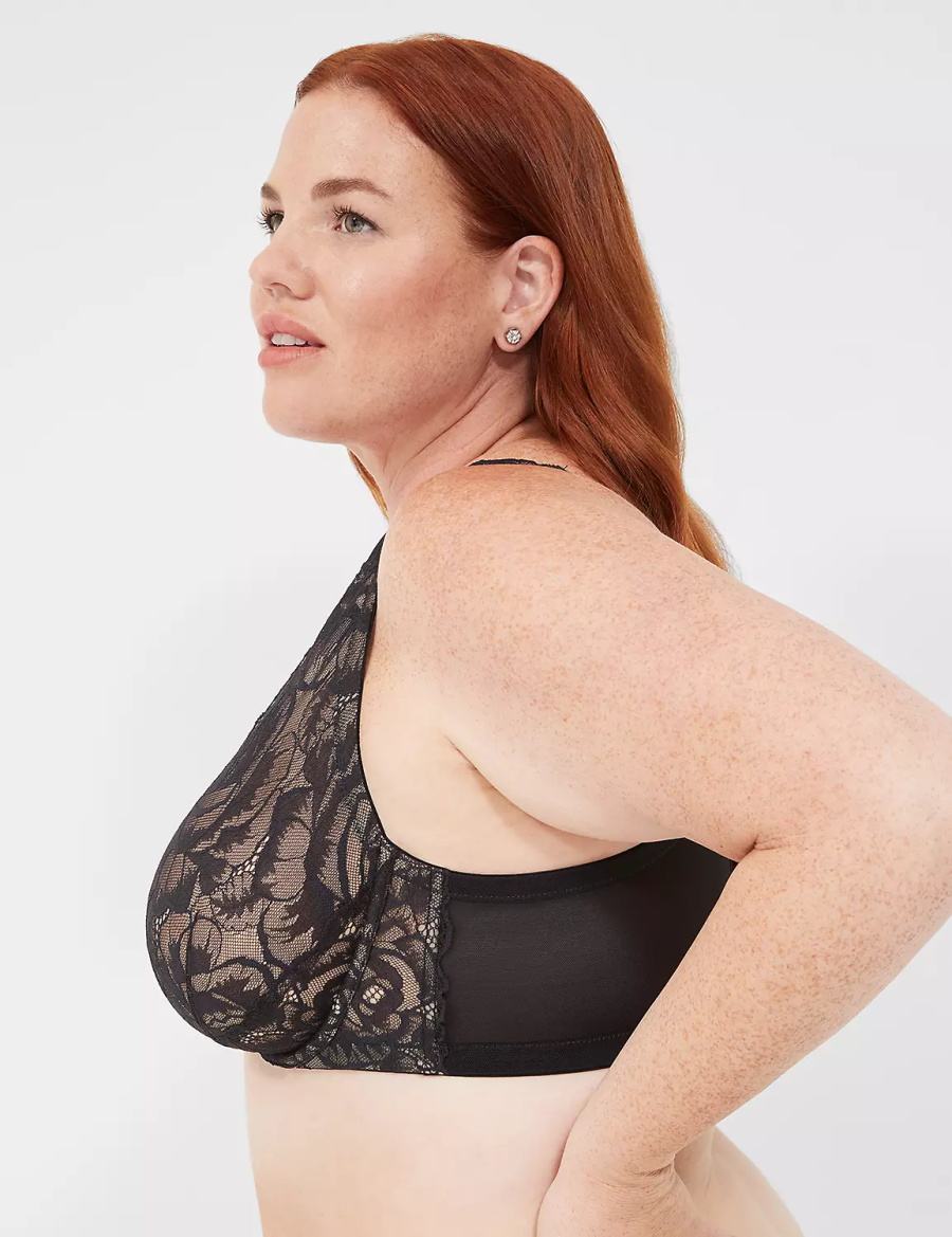 Black Lane Bryant Plunge with Lace Women Unlined Bra | ZEG4167IW