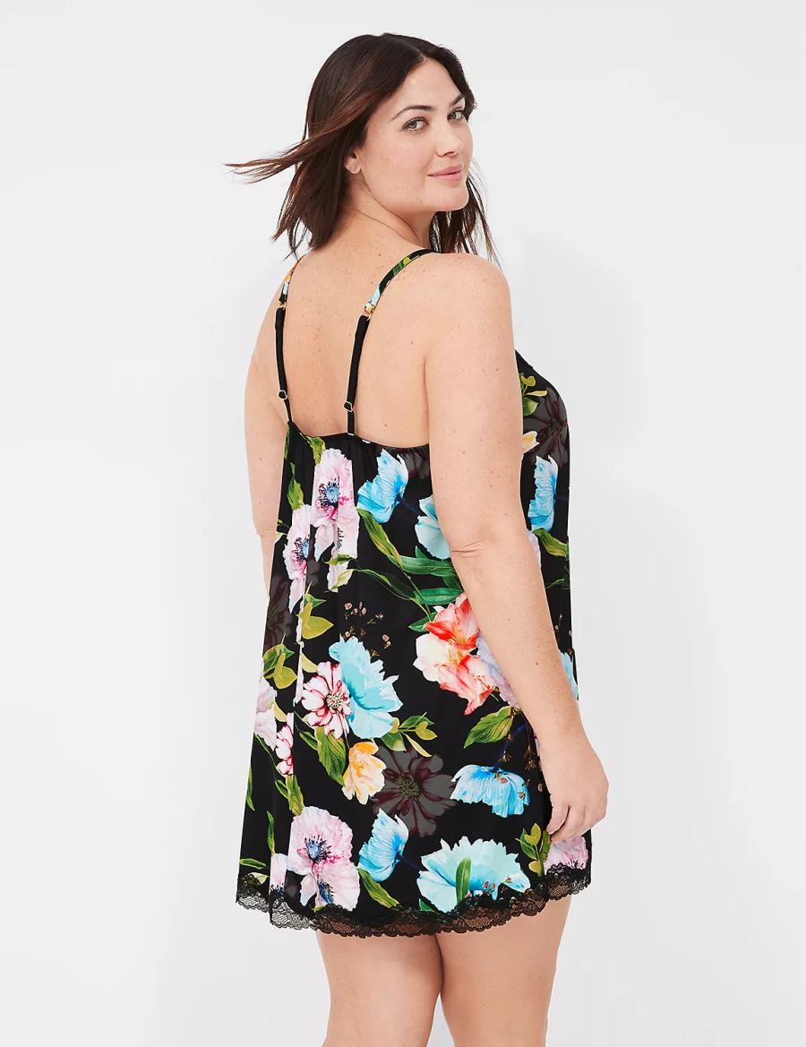 Black Lane Bryant Printed Lace-Trim Slip Women Dress | WFK231XL