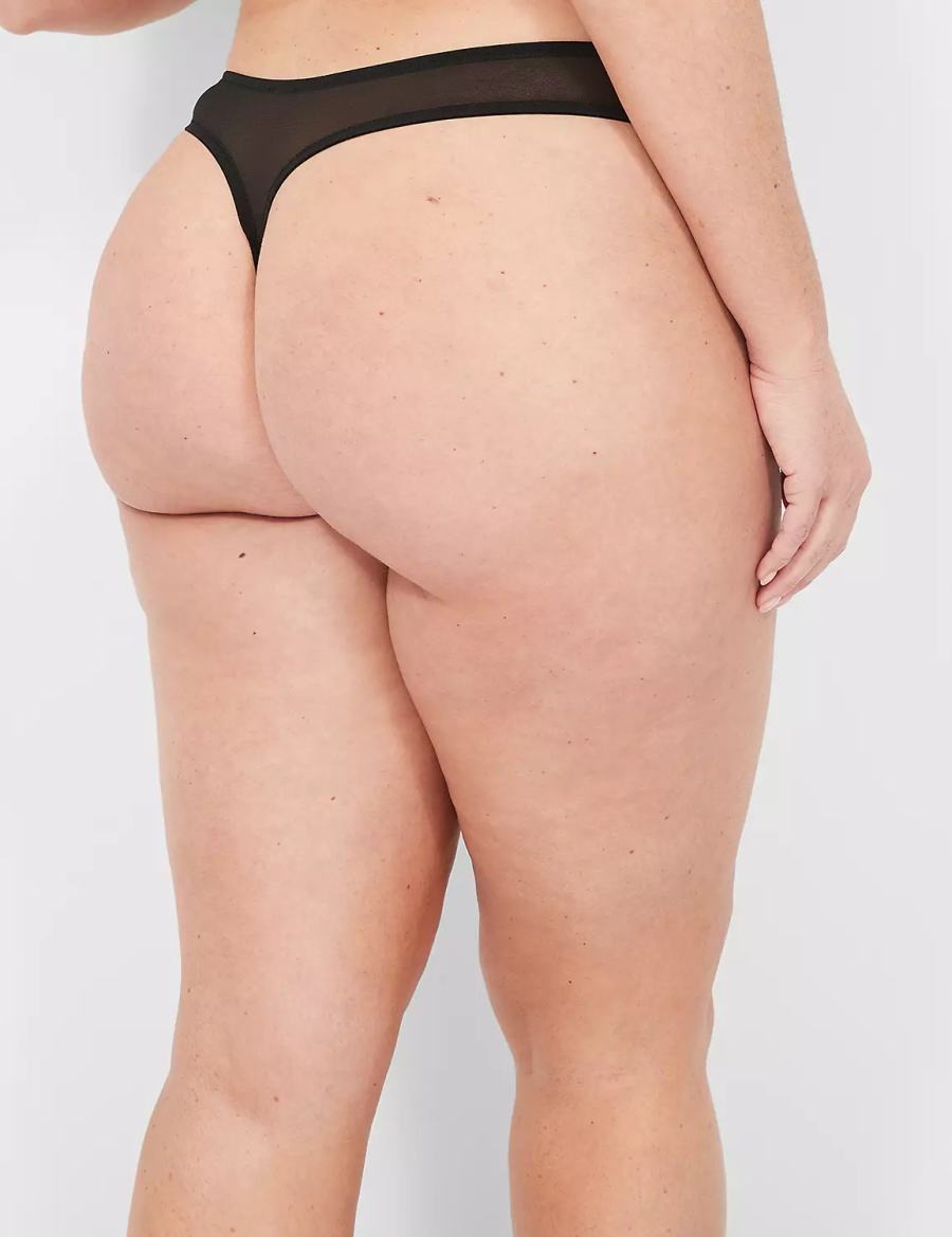 Black Lane Bryant Printed Lace-Trim Women Thong Panty | SPC4589ND