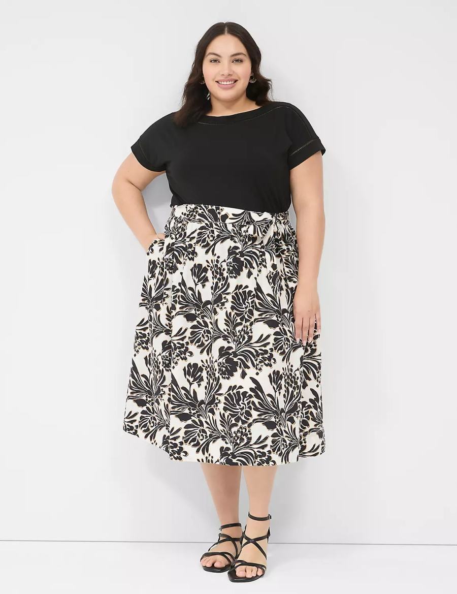 Black Lane Bryant Printed Midi Women Skirts | GUF5762TC