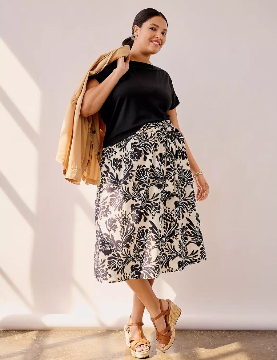 Black Lane Bryant Printed Midi Women Skirts | GUF5762TC