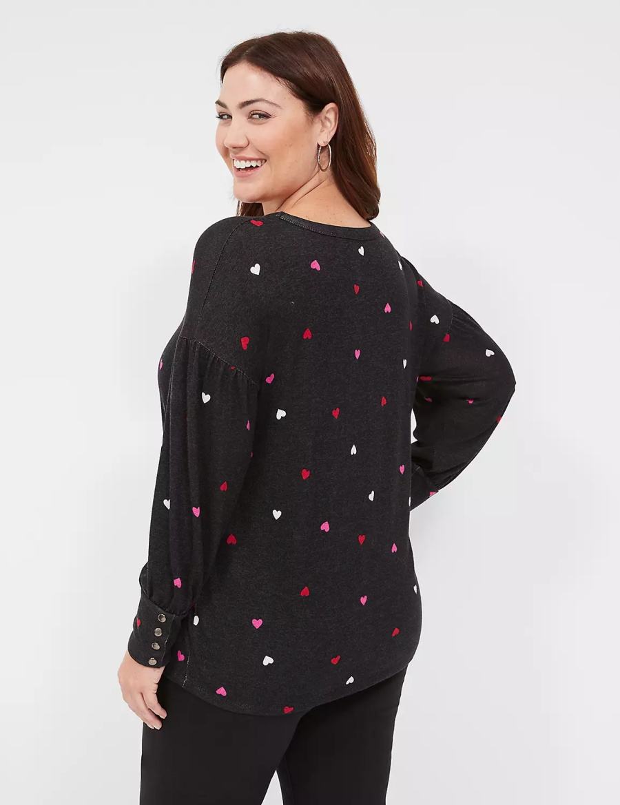 Black Lane Bryant Relaxed Scoop-Neck Women Sweatshirts | NUN480RM