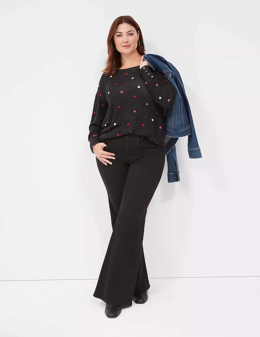 Black Lane Bryant Relaxed Scoop-Neck Women Sweatshirts | NUN480RM